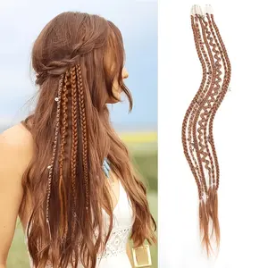 A set of 6 pieces - Bohemian style long hair braids|Hand-woven wig braids with decorative hair accessories, hair clip braids, easy to wear and suitable for daily use, holiday decoration, unisex style
