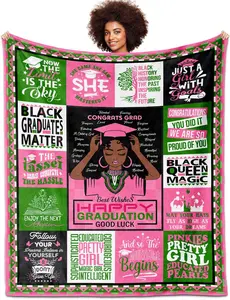 African American Graduation Gifts Blanket 60" X 50", Graduation Gifts for Her, Pink and Green Graduation Gifts, 2024 Graduation Gifts, Black Girl Graduation Gifts, Graduation Blanket for Black Women
