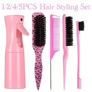 Hair Styling Tools Set with Spray Bottle, Edge Control Brush, Rat Tail Comb & Smoothing Brush, Professional Hair Styling Kit for Slick Back Hair, Hair Parting, Baby Hair Styling, Salon Barber Tools for Women & Girls