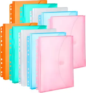 FANWU 10 Pack Assorted Color Expandable Poly Binder Pocket, 3/4-Inch Gusset, Letter Size, 11 Holes Punched, Index Dividers Pocket Folders Plastic Envelopes Clear Document Folders for Ring Binder