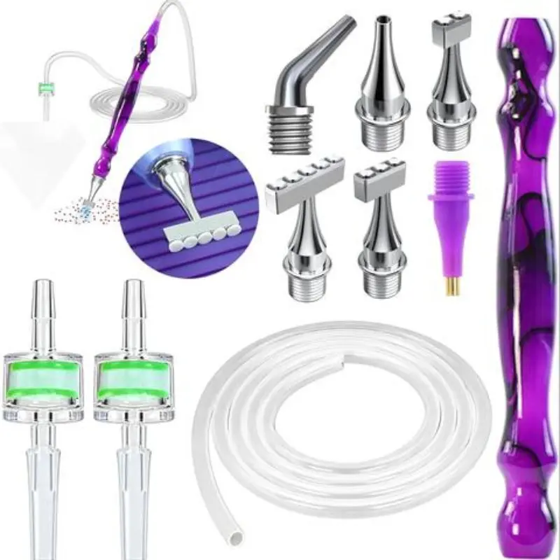DIY Diamond Painting Vacuum Pen Tool Kit, Resin Dotting Pen with Stainless Steel and Plastic Heads, Filter Core Tube, Adult 5D DIY Craft Tools, DIY Diamond Arts