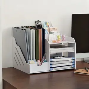 Multi-Layer Desktop File Organizer, File Rack Organizer with Small Pen Holder, Keep Desk Organized, Suitable for Office and Home Use, Solve Clutter Problem, Stationery Storage Organizer