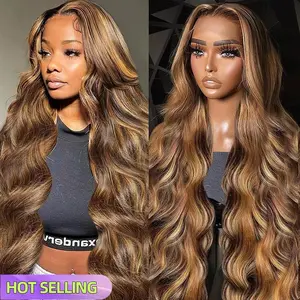 【Hot Selling】Lemoda 13x6 Full Lace Frontal Wig 180 Density Highlight Bang Ombre 13x4 Lace Front Wig Human Hair Body Wave Wig Transparent Lace Pre Plucked Honey Blonde Human Hair Wigs for Women P4/27 Color DealsforYouDays