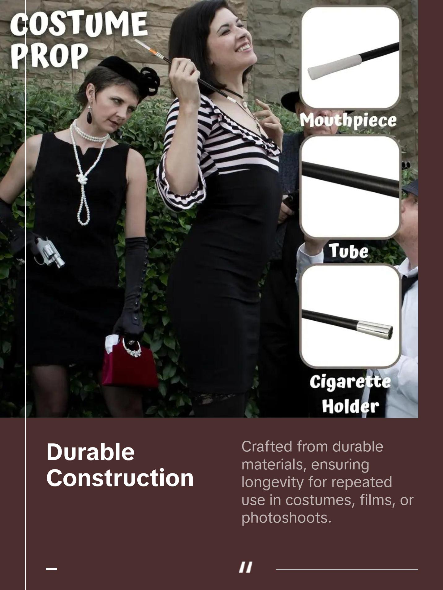 4E's Novelty 2 Fake Cigarettes & 2 Long Cigarette Holders – 3.25" Prop Cigarettes with Smoke, 13.25" Holder for Costumes