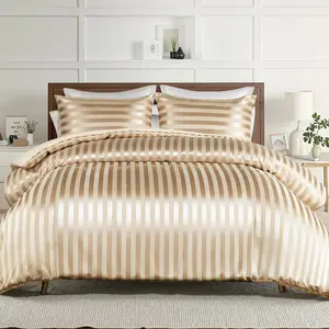 2-Piece Reversible Soft Twin Size Comforter Set, Luxury Stripe Comforter Bedding Set with Pillowcase, Lightweight Duvet for All, Champagne