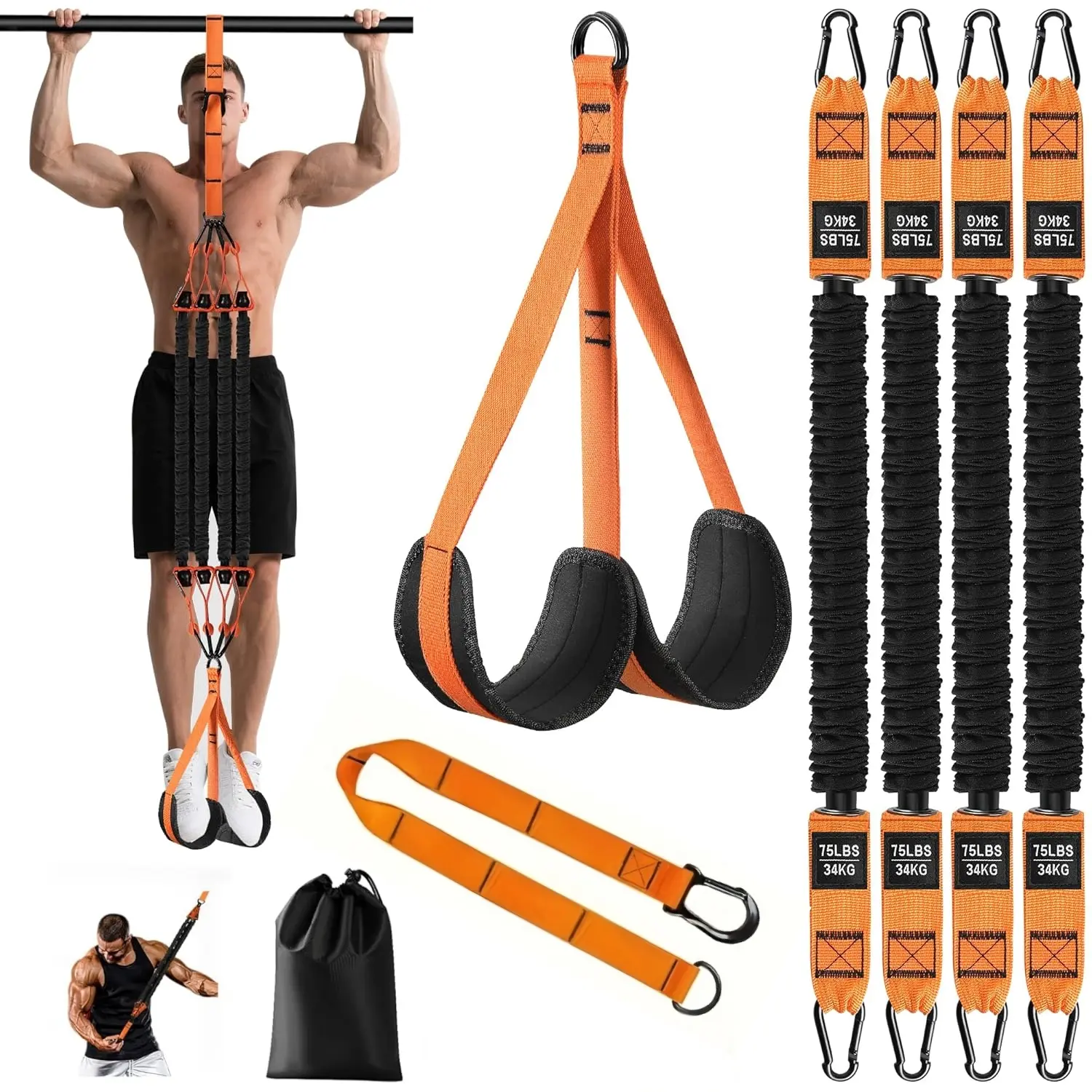 Pull Up Assistance Resistance Bands - Adjustable Heavy-Duty 4-Band Set, Easy to Carry and Use Training Equipment, Home Gym Fitness Gear for Bar Workouts, Compatible with Workout Equipment to Enhance Pull-Up Skills