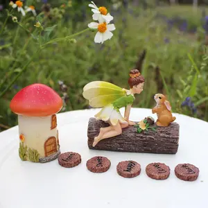 Mushroom & Flower Fairy & Rabbit Design Resin Crafts, 1 Box Cute Fairy Ornament, Garden Decoration Ornaments, Garden Accessories, Birthday Gifts, Bonsai Decoration