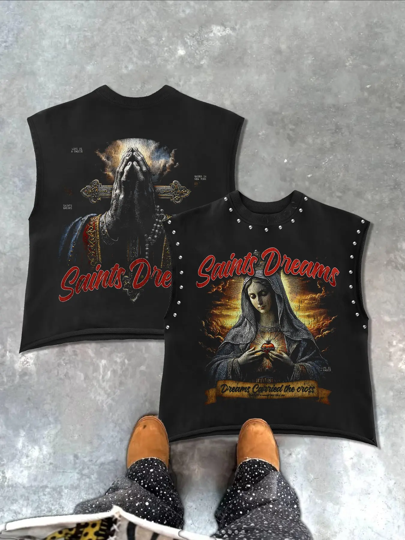 Men's Casual Vest Tank Top, Background Saint Print + Letters, Regular Style for Casual Scenes, Streetwear Mix, High Turnback Rate