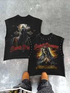Men's Casual Vest Tank Top, Background Saint Print + Letters, Regular Style for Casual Scenes, Streetwear Mix, High Turnback Rate