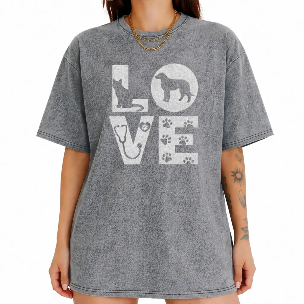 Vet Tech Animal Lover T-Shirt – Distressed Unisex Casual Tee with Paw Print, Dog & Fish Graphics, Perfect for Veterinary Professionals Check Cotton