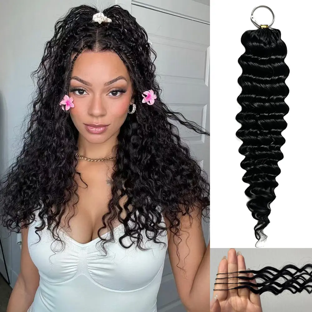 [2Pcs 20 inch only $89] Zlzlblbl Deep Wave Crochet Human Hair Miracle Knots Crochet Human Hair 60g 50 Strands 100% Human Hair Pre-Separated Feather Curly Crochet Hair Extensions Natural Color 4-5 Packs for Full Head