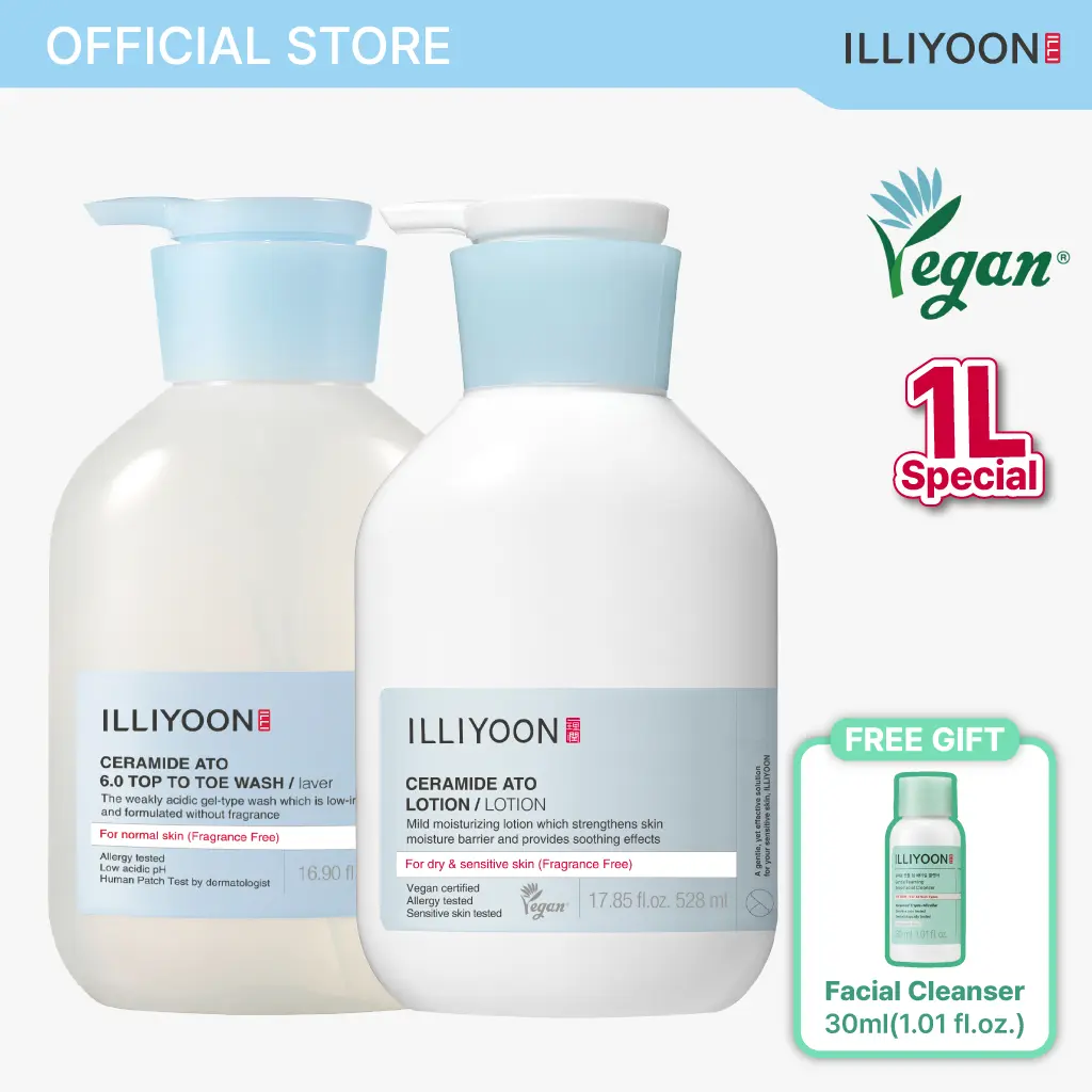 Ceramide Ato Body Duo | Family Size, Ato Lotion 528ml + Body Wash 500ml Duo for Dry Sensitive Skin