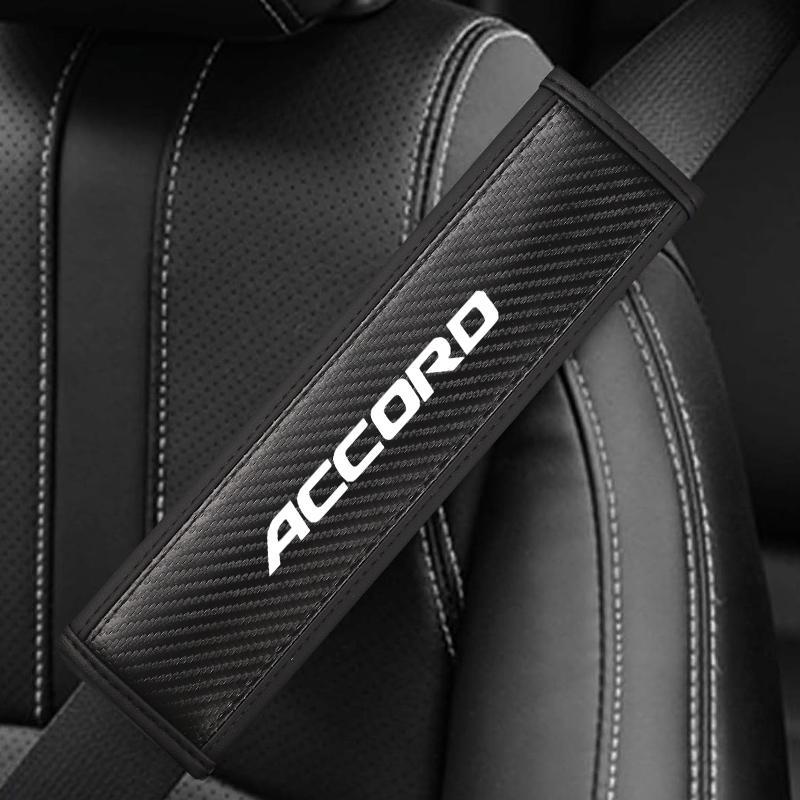 Honda Accord Seat Belt Shoulder Cover, PU Leather & Carbon Fiber Stripes, Enhances Driving Comfort, Available in 1pc/2pcs, Car Interior Accessory