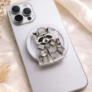 Cute Raccoon Detective MagSafe Phone Grip: Sarcastic Sherlock Raccoon Aesthetic Phone Holder, Raccoon Boujee Gift, Phone or Kindle Holder