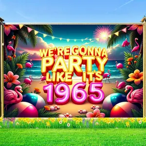 2D flat banner 1Pcs 60th birthday Hawaiian Birthday Banner Tropical Party Backdrop Celebration Decor Happy Birthday Sign Beach Theme Background Tropical Backdrop for Party Hawaiian Decorations for living rooms offices Party Decoration Banner Photo Booth
