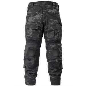 Men'S Outdoor Tactical Pants (with Knee Pads) Camouflage Overalls Waterproof Hiking No Belt