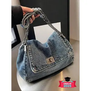 Fashion Denim Chain Purse Bag, Denim Shoulder Satchel, 2025 Casual Versatile Crossbody Bag for Women, Trendy All-match Commuter Purse, Denim Shoulder Purse, Denim Sling Bag, Denim Handbag