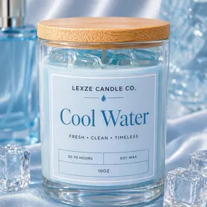 Lexze Candle Co. Cool Water Soy Wax Candle 10oz Fresh Clean Timeless 50-70 Hours Burn Time