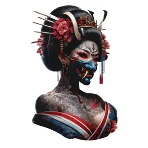 Japanese Oni Geisha Sticker, Dark Tattoo Mask Girl Vinyl Decal for Laptop Phone Water Bottle Car Window, Gothic Samurai Anime Art Aesthetic Gift
