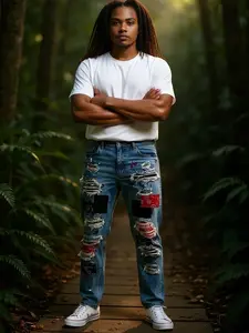 Bandana Patchwork Art Denim Jeans