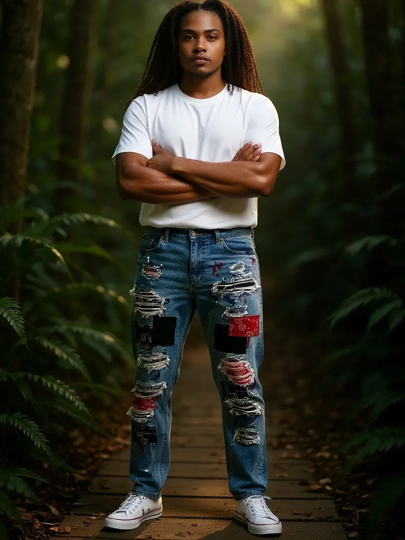 Bandana Patchwork Art Denim Jeans Bandana Patchwork Art Denim Jeans