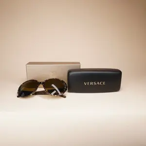Pre-owned VERSACE Brown Marble Medusa Sunglasses Square