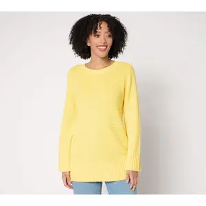 Denim & Co. Petite Stitch Detail Crew Neck Tunic Sweater