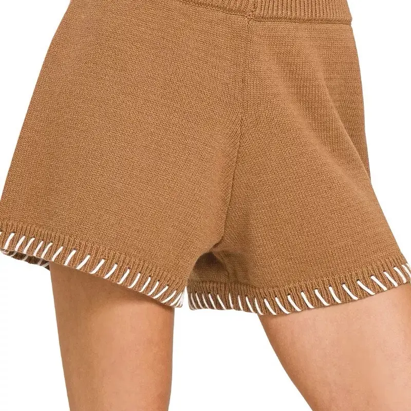 ZENANA Stitch-Detailed Cropped Sweater Shorts
