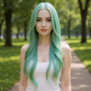Elegant Long Green Wavy Wig for Women 29 Inch Middle Part Curly Wavy Wig Splayed Bangs Synthetic Heat Resistant Fiber Wig for Daily Use Hair 160°C Safe Natural Look & Feel Adjustable Cap Size 21-22.5 Inches Anime Cosplay Purple Braid Wig