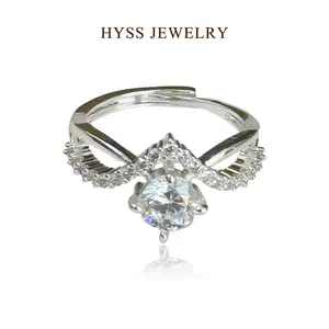 HYSS Jewelry Crown Four Claws-TR Ring with Central Stone & Decorative Accents Elegant Copper Design for Subtle Elegance Adjustable Ring