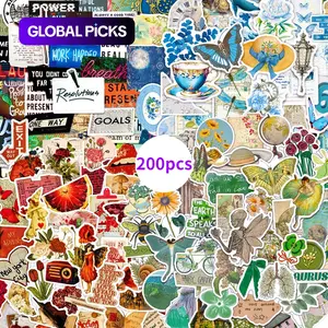 Vintage Series Pattern Sticker, 200pcs/set Waterproof Self Adhesive Decor Paper, Decor Sticker for Gift Greeting Card Water Bottle Laptop Cellphone Smartphone Notebook Journal #GLOBAL PICKS