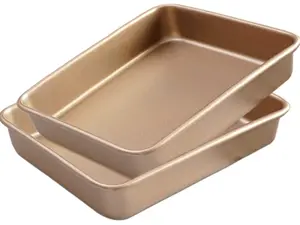 2 Pack Baking Sheet Pans, Deep Size Baking Pan Nonstick Cookie Sheet Brownie Cake Pan Bread Pan Toaster Oven Tray Bakeware, 8.6 x 6.6 x 1.7 Inches