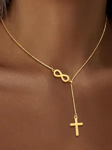 1Pcs Golden Silvery Cross Infinity Symbol Pendant Women's Necklace Trendy Jewelry Simple Fashion Minimalist Necklaces Stainless Steel Chain Necklace For Women