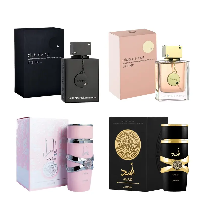 (4pc Bundle Pack) Armaf Club De Nuit Intense Man EDT + Club De Nuit Women 3.6oz + Lattafa Yara + Asad 3.4oz Perfume Spray