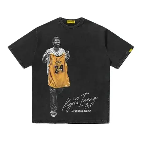Men's Classic Short-Sleeve Retro Kyrie Irving "Mamba Homage" Kobe #24 Vintage Bootleg Graphic Tops, Acid Wash Menswear T-Shirt, Shortsleeve, Tee, Cotton, Oversized