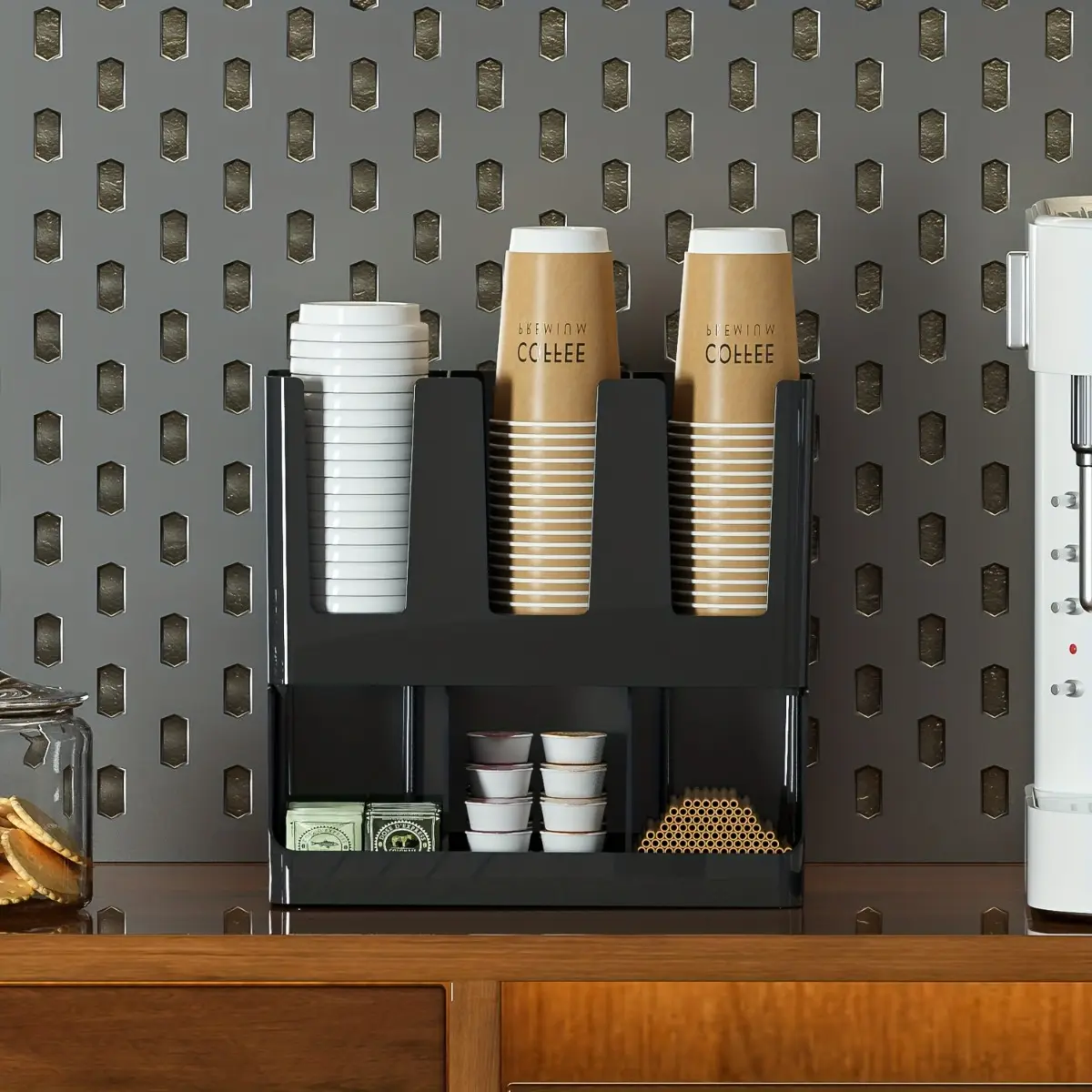 6 Compartment Paper Cup Dispenser Organizer, Multifunctional, Portable Home Use, Office Supplies, Coffee Cups, Disposable Cup Storage Rack for Coffee Station, Kitchen, Office, and Countertop Use, Space Saving Cup Storage Holder