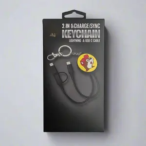 Buc-ee's 2-in-1 Charge/Sync Keychain Cable with Lightning & USB-C Connectors for iPhone iPad Android Devices Travel Friendly Durable Keychain Ring with Charging Cable