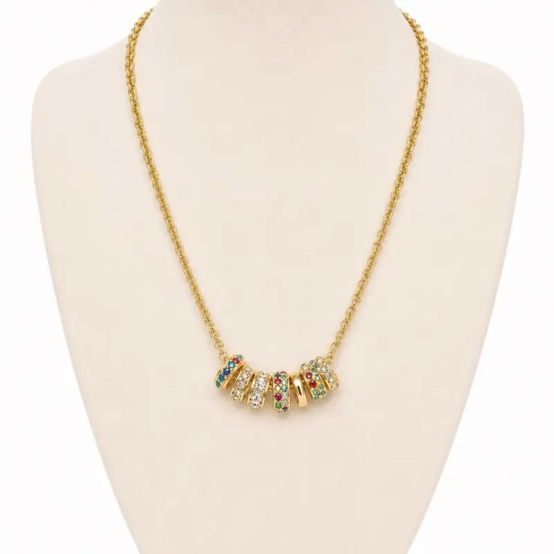 Multi-Colored Gold Ring Necklace