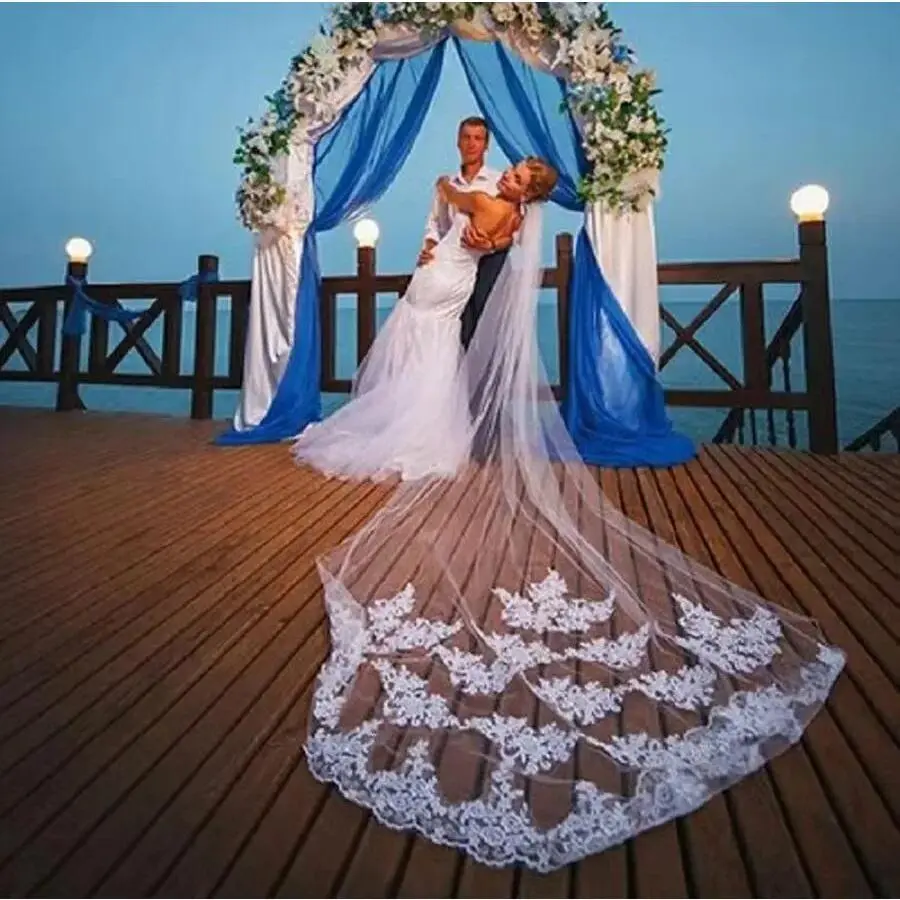Wedding Veil Cathedral Lace Long Voile Mariage White Ivory Bride Wedding Accessories One-layer 3meters Veu De Noiva L
