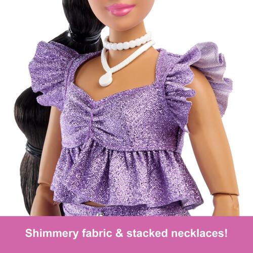 Mattel - Barbie Deluxe Style with Black Hair in Metallic Purple Top & Shorts  [Collectible Figurine/Statue/Bust] Paper Doll