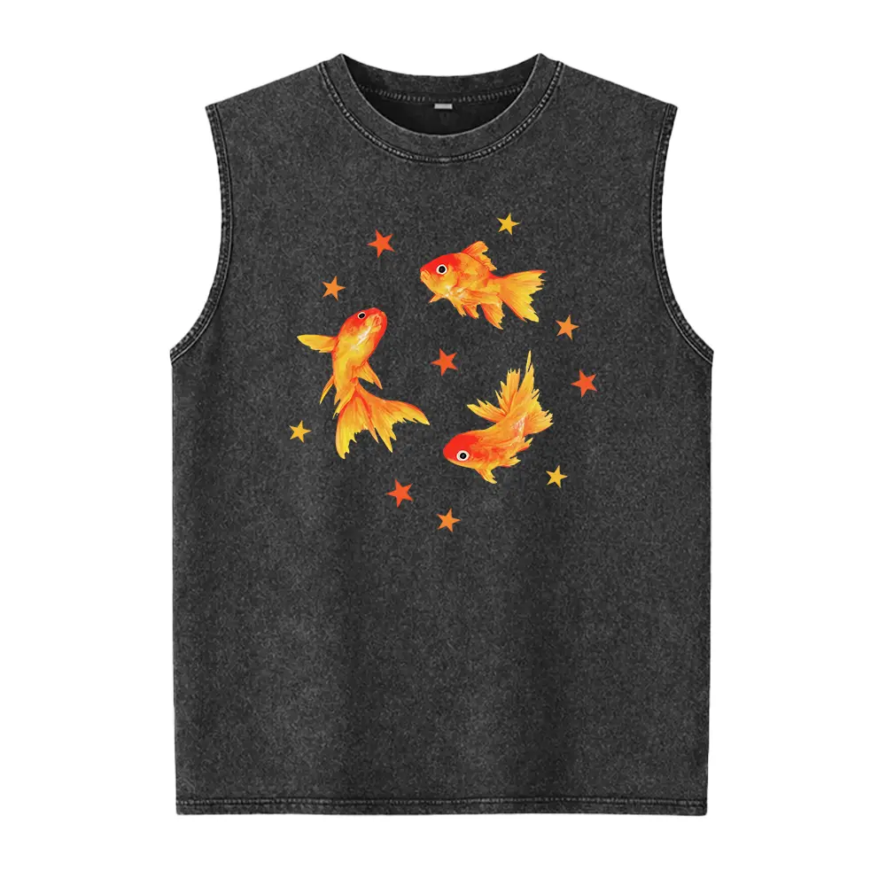 Goldfish Washed Vest, Star Aesthetic, Cute , Beachy , Grunge Y2K , Cool Vintage Retro  Gift, Unisex  Casual Fabric
