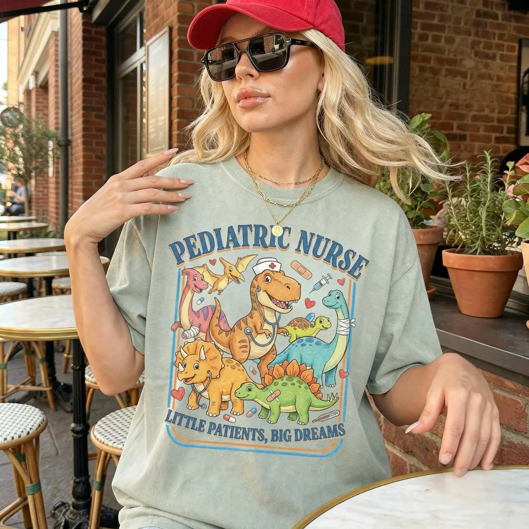 Comfort Colors Retro Pediatric Nurse Shirt, Cute Dinosaur PEDs Tee, Kids Nurse TShirt, Pediatrician Nurse Week Gift, Hospital Outfit Women