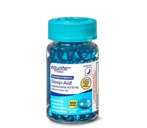 Equate Maximum Strength Nighttime Sleep Aid Diphenhydramine HCl 50mg Softgels 100 Count Compare to Unisom SleepGels Active Ingredient