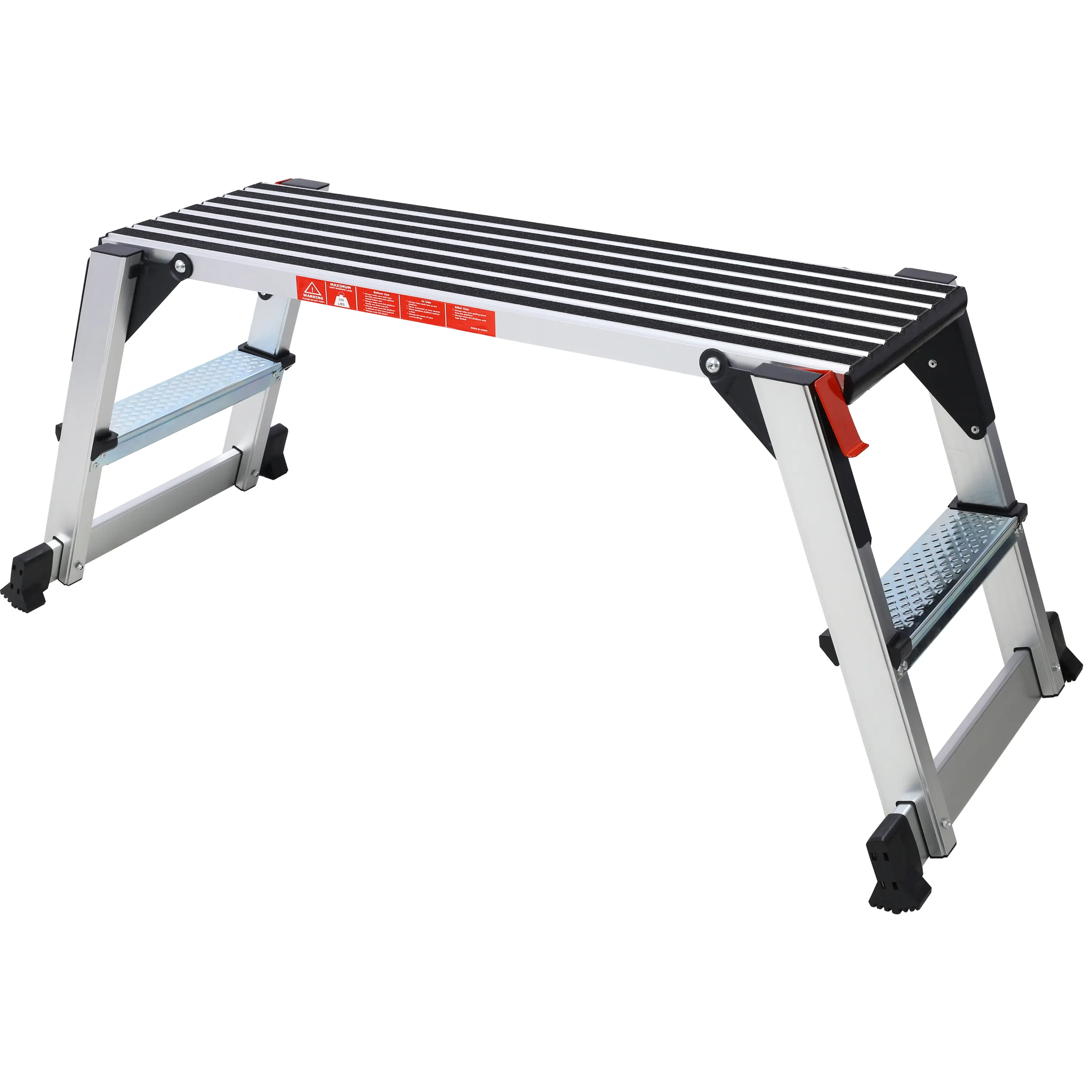 Lightweight Aluminum Rectangular Metal Foldable Work Bench - Step Ladder Drywall Stool with Anti-Slip Surface, Secure Safety Locks, 330 lbs Load Capacity, Stability, Portable Design, Easy Storage for Construction & Any Job