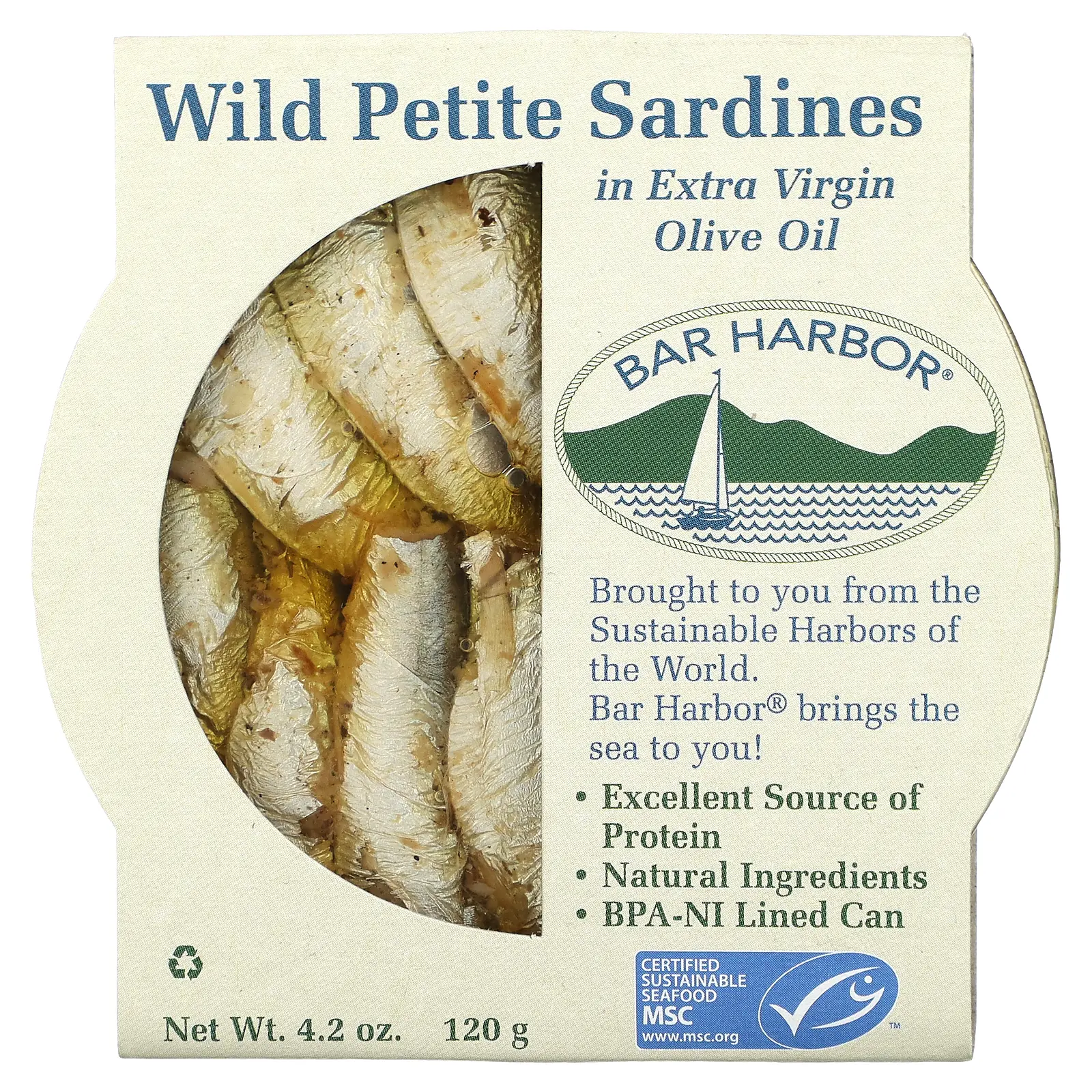 Bar Harbor Wild Petite Sardines in Extra Virgin Olive Oil, 4.2 oz (120 g) Bar Harbor Wild Petite Sardines in Extra Virgin Olive Oil, 4.2 oz (120 g)