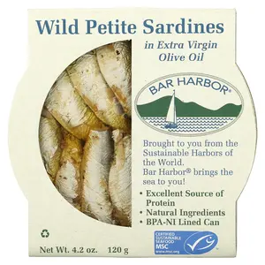 Bar Harbor Wild Petite Sardines in Extra Virgin Olive Oil, 4.2 oz (120 g)