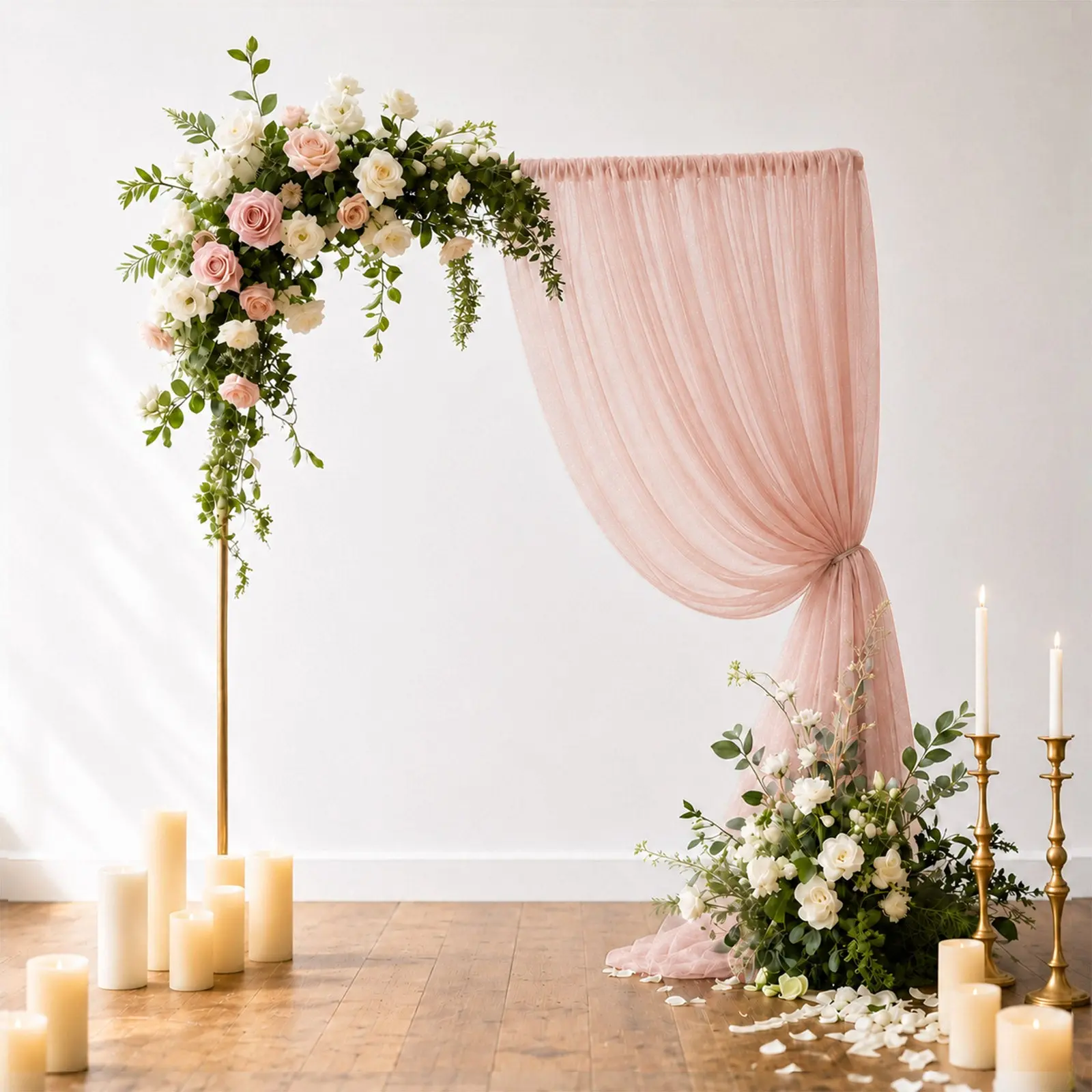 Sheer Backdrop Curtain Panel, 5ft×10ft Blush Pink, Wedding Arched Backdrop Drape with Rod Pocket for Graduation Party Decor, Party Decoration Supplies
