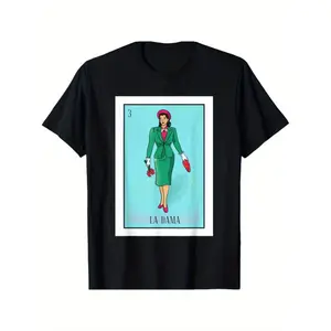 Cotton La Lady Lottery Gift La Donna Mexican Card Lottery T-Shirt