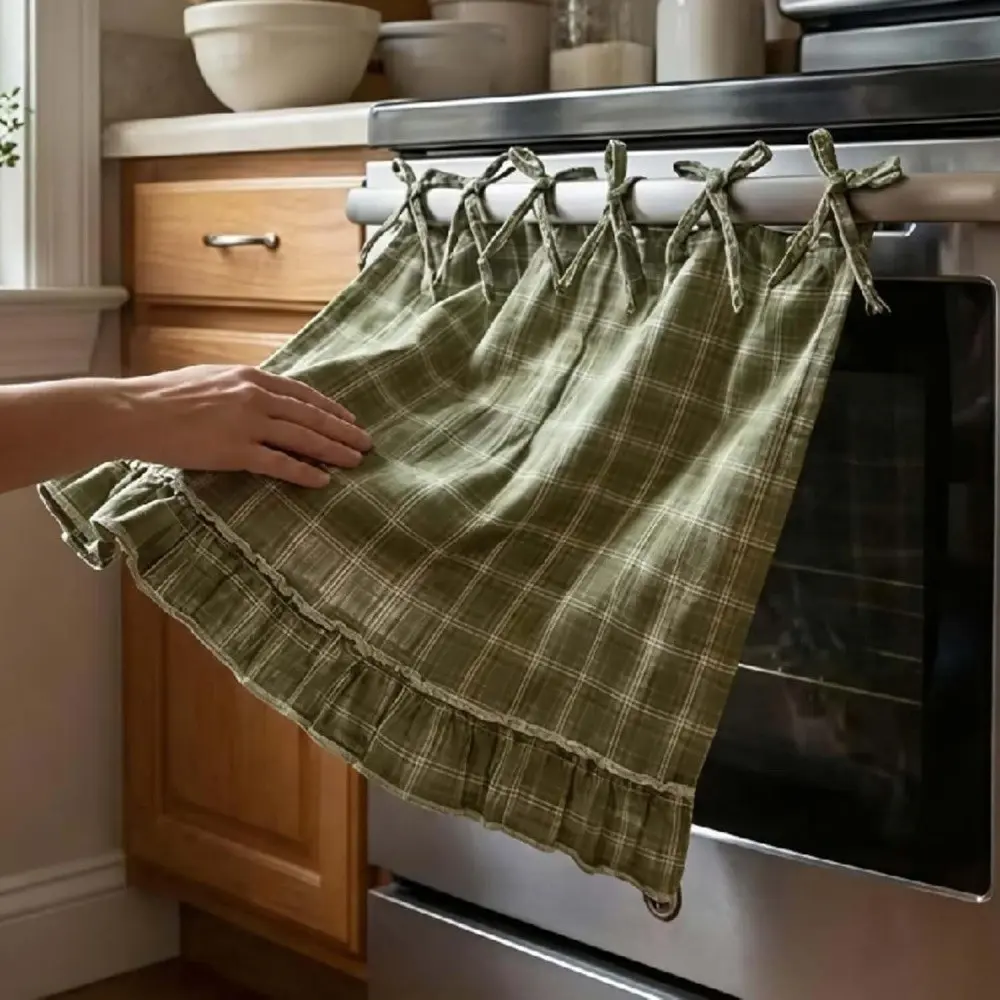 Handmade Oven Skirt, Plaid Hand Towel, Kitchen Towels, Absorbent Washable, Country Style Kitchen Decor, Heat Resistant, Easy Installation, Hidden Storage for Oven, Dishwasher, Washer
