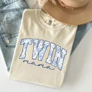 Toile Twin Mama Comfort Colors Shirt, Floral Twin Mom Shirt, Twin Pregnancy Announcement, Mom Of Twins Gifts E6303